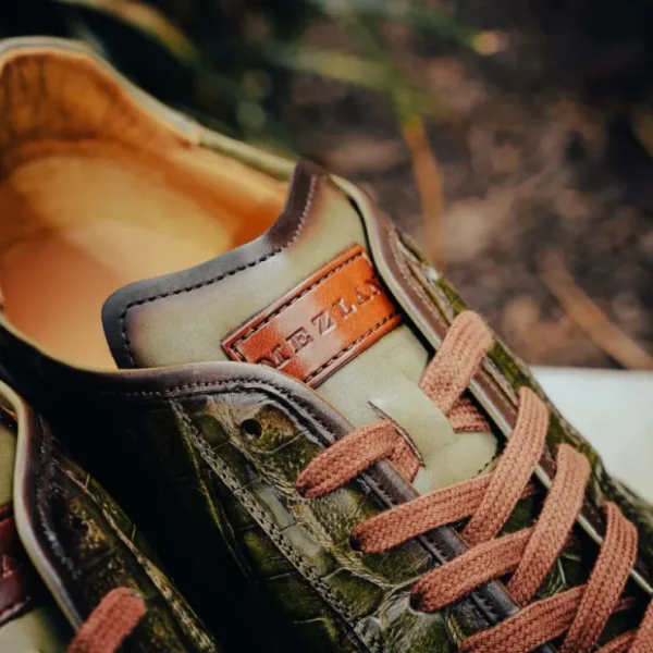 Sale Mezlan Crocodile Super Sneaker Olive Green (EXCLUSIVE) (AX4936-F) OliveGreen