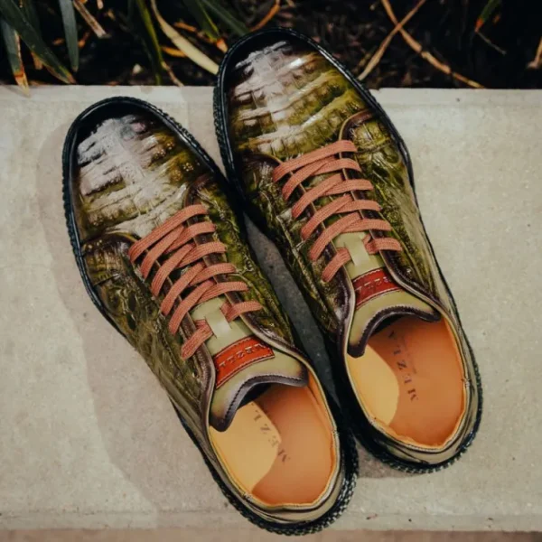 Sale Mezlan Crocodile Super Sneaker Olive Green (EXCLUSIVE) (AX4936-F) OliveGreen