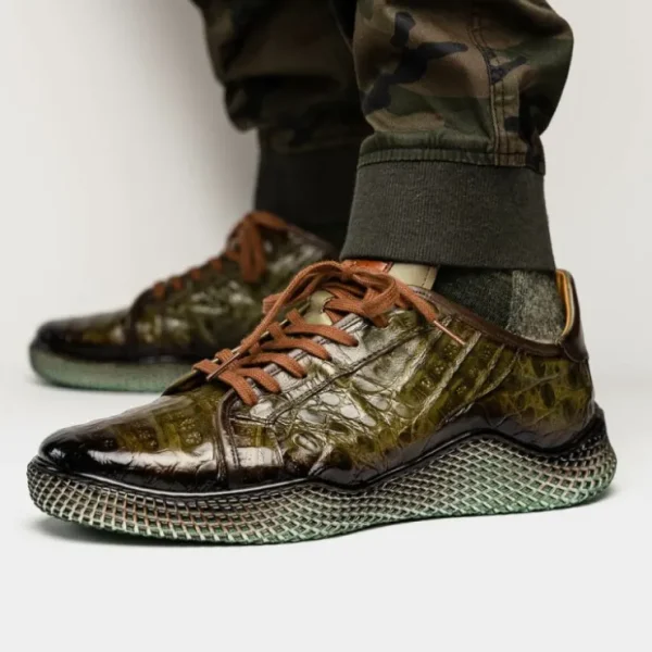 Sale Mezlan Crocodile Super Sneaker Olive Green (EXCLUSIVE) (AX4936-F) OliveGreen