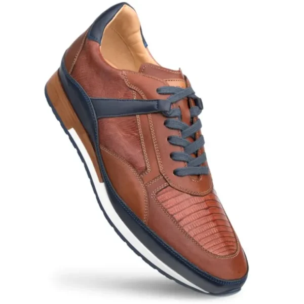 mezlan_lizard_amp_leather_1.webp Online Mezlan Lizard & Leather Sneaker Blue / Cognac (AX4873-L)