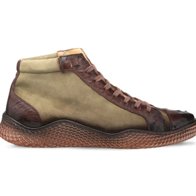 New Mezlan Militare Ostrich / Suede Hi-Top Sneaker Brown / Green (4987-S)