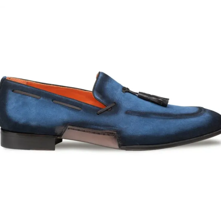Shop Mezlan Pavese Suede Tassled Slip On (21310) Cobalt
