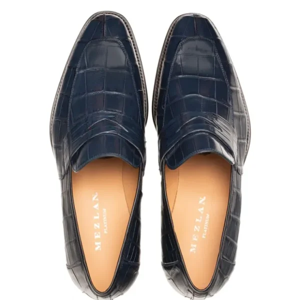 Cheap Mezlan Piccolo Alligator Penny Loafer (4954-J) Blue