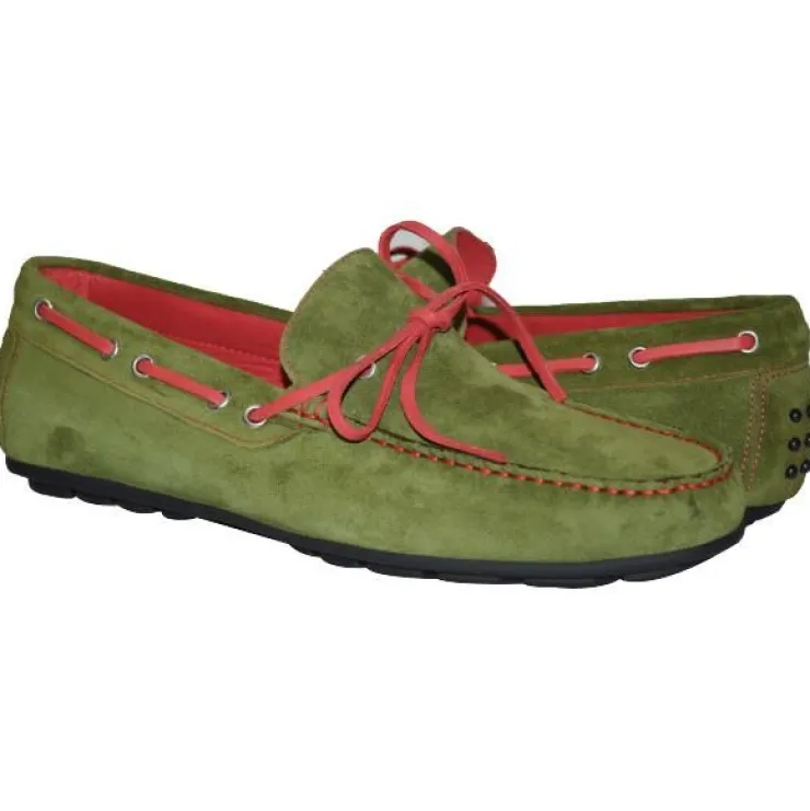 Fashion Paolo Shoes Armando Suede Driving Shoes Khaki / Red