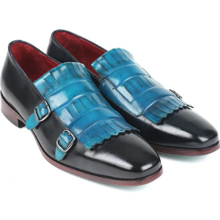 Fashion Paul Parkman Calfskin Double Monk Strap Shoes Blue & Navy Blue/Navy
