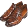 New Paul Parkman Calfskin Double Monk Straps Brown
