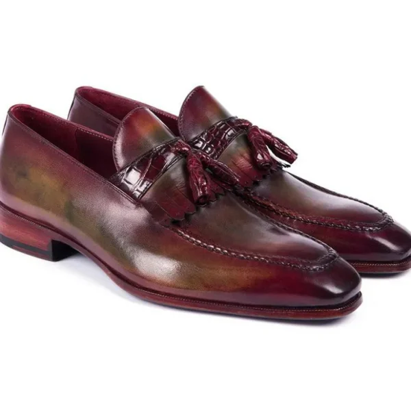 paul_parkman_calfskin_emb_0.webp New Paul Parkman Calfskin Embossed Crocodile Tassel Loafers Bordeaux & Green Bordeaux/Green