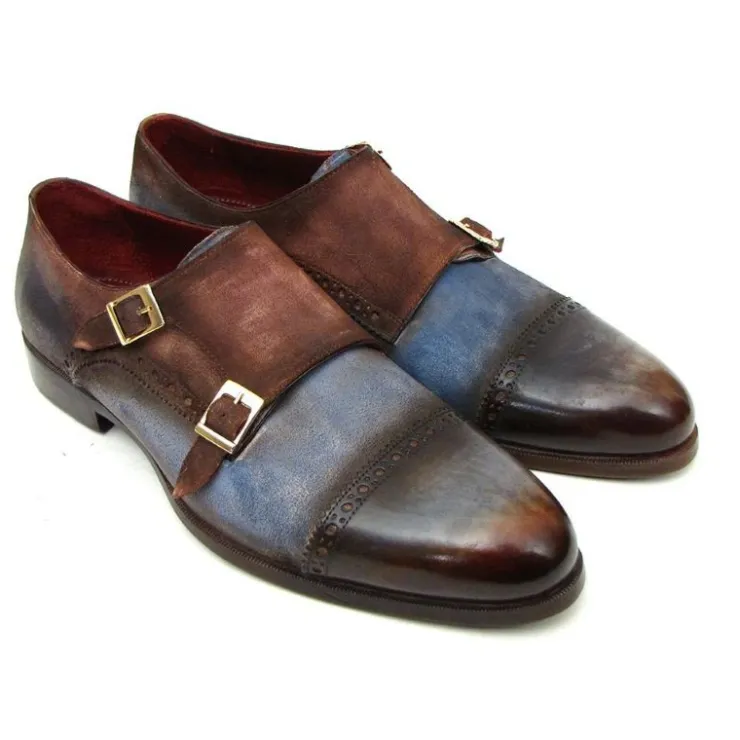Hot Paul Parkman Cap Toe Monk Strap Shoes Blue / Brown