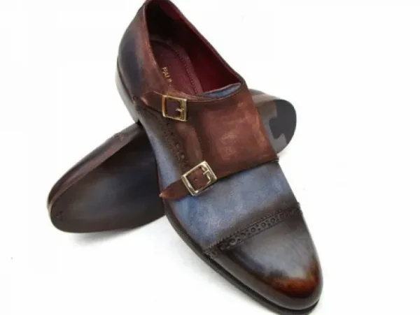 paul_parkman_cap_toe_monk_1.webp Hot Paul Parkman Cap Toe Monk Strap Shoes Blue / Brown