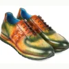New Paul Parkman Croco Textured Sneakers Green / Brown Patina Green/BrownPatina
