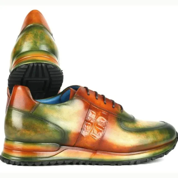 paul_parkman_croco_textur_1-3.webp New Paul Parkman Croco Textured Sneakers Green / Brown Patina Green/BrownPatina