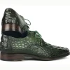 New Paul Parkman Croco Textured Leather Derby Shoes Green