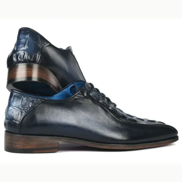 Store Paul Parkman Croco Textured Leather Bicycle Toe Oxfords Navy