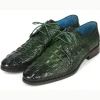 New Paul Parkman Croco Textured Leather Derby Shoes Green