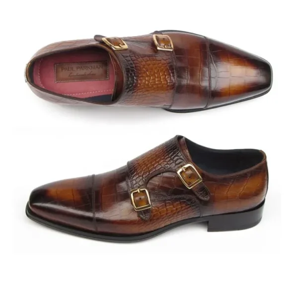 paul_parkman_crocodile_em_0-1.webp Clearance Paul Parkman Crocodile Embossed Double Monk Strap Brown