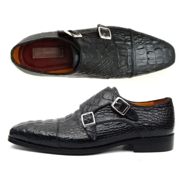 paul_parkman_crocodile_em_0-6.webp Best Sale Paul Parkman Crocodile Embossed Double Monk Strap Shoes Black