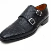Best Sale Paul Parkman Crocodile Embossed Double Monk Strap Shoes Black
