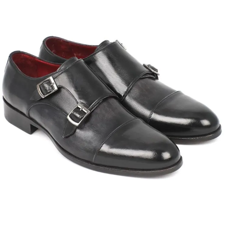 New Paul Parkman Double Monk Strap Shoes Gray/Black