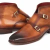 Cheap Paul Parkman Double Monk Strap Boots Burnished Brown