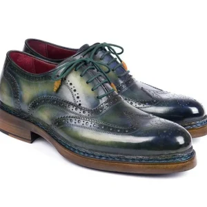 Hot Paul Parkman Leather Wingtip Brogues Green & Blue Green/Blue
