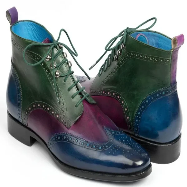 paul_parkman_leather_wing_1.webp Hot Paul Parkman Leather Wingtip Ankle Boots Three Tone Blue Purple Green BluePurpleGreen