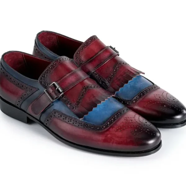 paul_parkman_mens_kiltie__0-1.webp Clearance Paul Parkman Men's Kiltie Monkstrap Shoes Blue & Burgundy Blue&Burgundy