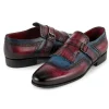 Clearance Paul Parkman Men's Kiltie Monkstrap Shoes Blue & Burgundy Blue&Burgundy