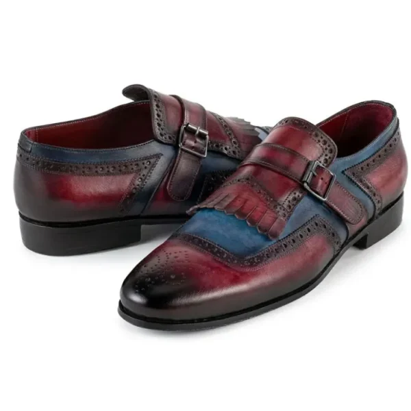 paul_parkman_mens_kiltie__1-1.webp Clearance Paul Parkman Men's Kiltie Monkstrap Shoes Blue & Burgundy Blue&Burgundy
