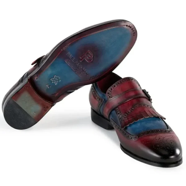 paul_parkman_mens_kiltie__3-1.webp Clearance Paul Parkman Men's Kiltie Monkstrap Shoes Blue & Burgundy Blue&Burgundy