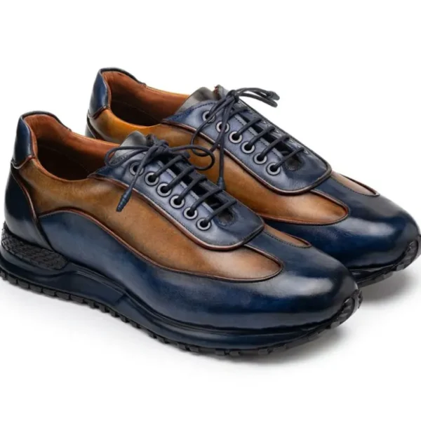 paul_parkman_mens_patina__0-2.webp Sale Paul Parkman Men's Patina Leather Sneakers Blue & Camel