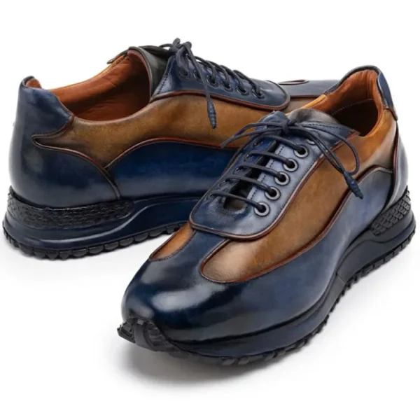 paul_parkman_mens_patina__2-2.webp Sale Paul Parkman Men's Patina Leather Sneakers Blue & Camel