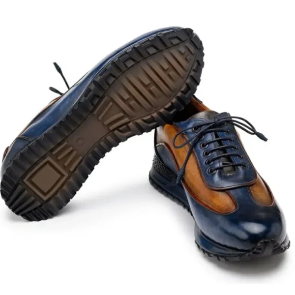 paul_parkman_mens_patina__3.webp Sale Paul Parkman Men's Patina Leather Sneakers Blue & Camel