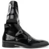 New Paul Parkman Polished Leather Double Monkstrap Ankle Boots Black