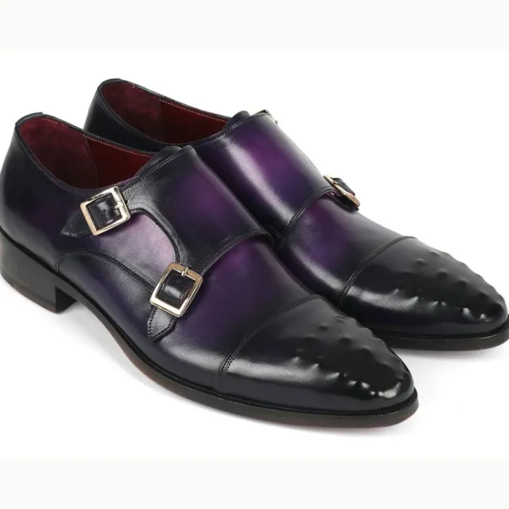 Flash Sale Paul Parkman Studded Cap Toe Monkstraps Shoes Purple