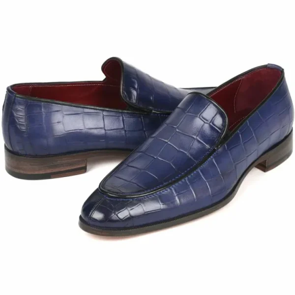 paul_parkman_textured_cro_2.webp Outlet Paul Parkman Textured Croco Leather Loafers Blue