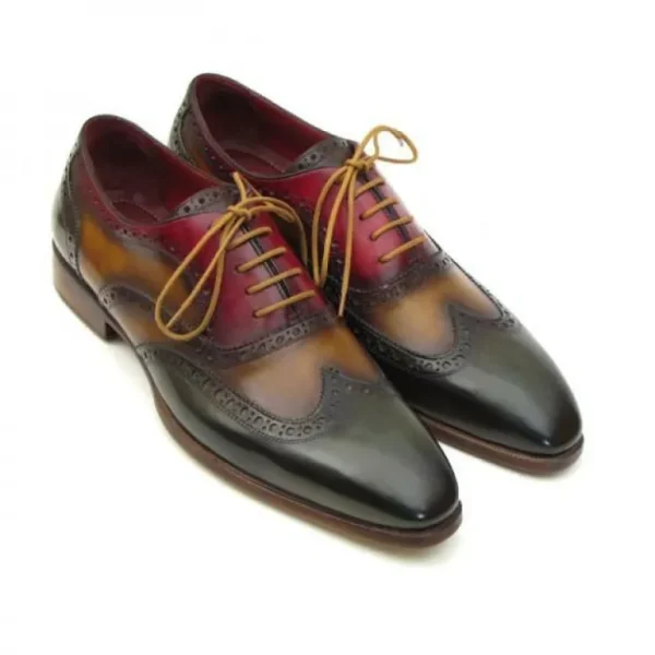 paul_parkman_three_tone_w_1.webp Outlet Paul Parkman Three Tone Wingtip Brogues Green/Camel/Bordeaux