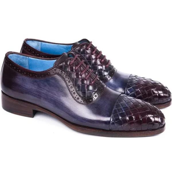 Hot Paul Parkman Woven Leather Captoe Oxfords Navy & Purple Navy/Purple