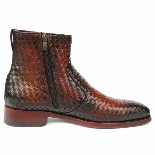 Cheap Paul Parkman Woven Leather Zipper Boots Brown