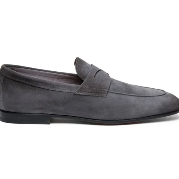 santoni_carlospeaag_suede_0.webp Clearance Santoni CARLOS-P-EAAG62 Suede Penny Loafer Grey