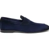Shop Santoni CARLOS-P-EAAU60 Suede Penny Loafer Blue