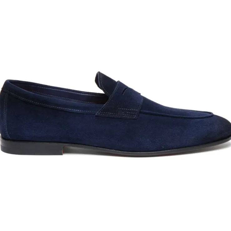 Shop Santoni CARLOS-P-EAAU60 Suede Penny Loafer Blue