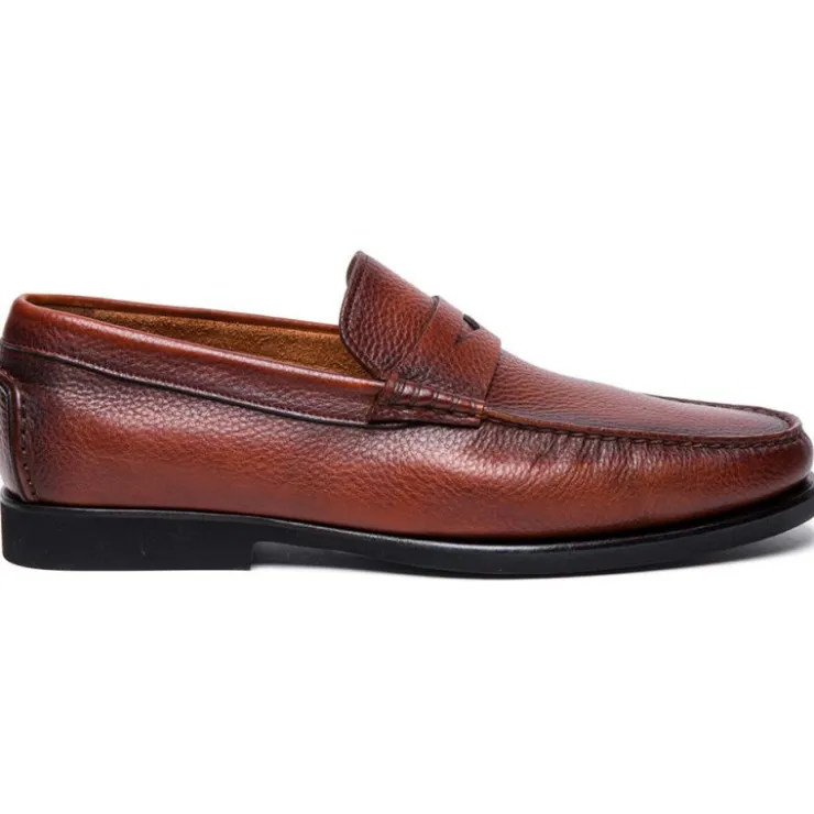Store Santoni IKANGIA-A-SDSM39 Tumbled Calfskin Penny Loafer Brown