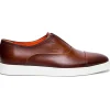New Santoni MONEY-A-CLBM48 Cap Toe Slip-On Dress Sneaker Brown