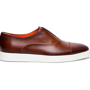 New Santoni MONEY-A-CLBM48 Cap Toe Slip-On Dress Sneaker Brown