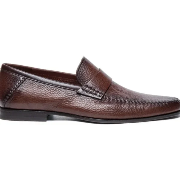 santoni_painesdst_tumbled_0.webp Sale Santoni PAINE-SDST50 Tumbled Calfskin Penny Loafer Dark Brown DarkBrown