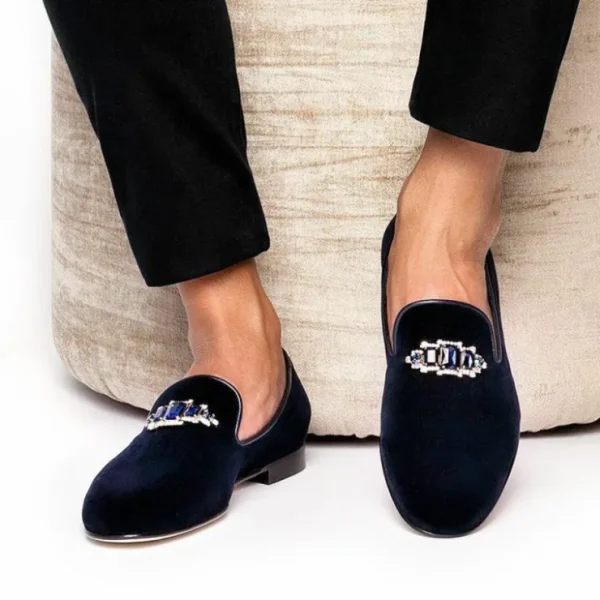 Sale Superglamourous Joel Velour Slippers Navy