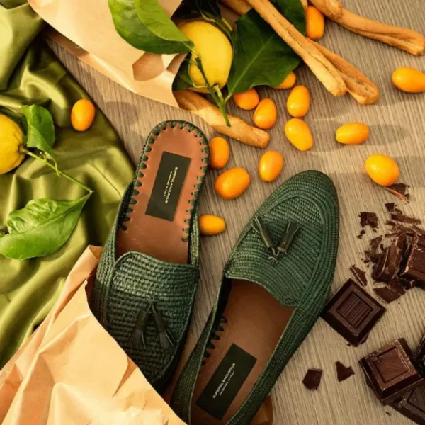 Outlet Superglamourous Melilla Rafia Loafers Green