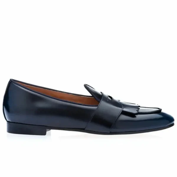 Shop Superglamourous Tangerine 10 Cordovan Belgian Loafers Navy