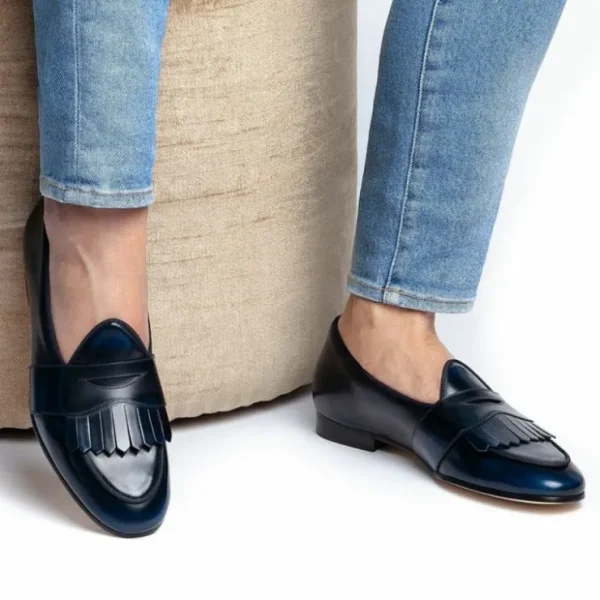 Shop Superglamourous Tangerine 10 Cordovan Belgian Loafers Navy
