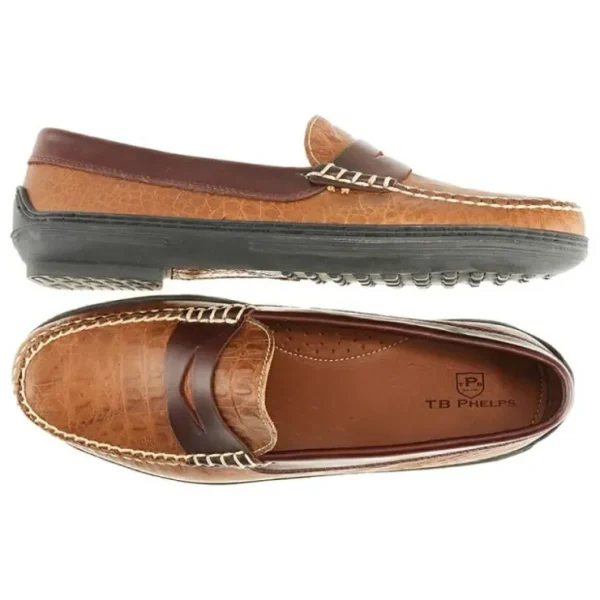 tb_phelps_key_west_combo__1.webp Hot T.B. Phelps TB Phelps Key West Combo Penny Loafer Khaki Croco / Briar Waxy